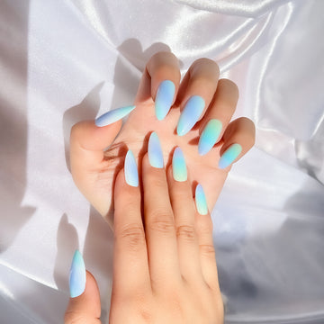 OPOOLA Almond Press on Nails Medium,OPOOLA Rainbow Jelly Soft Gel Fake Nails for Women Fit Natural,  Stick on Nails Reusable, 24pcs False Nails with Design Glue Art Kit